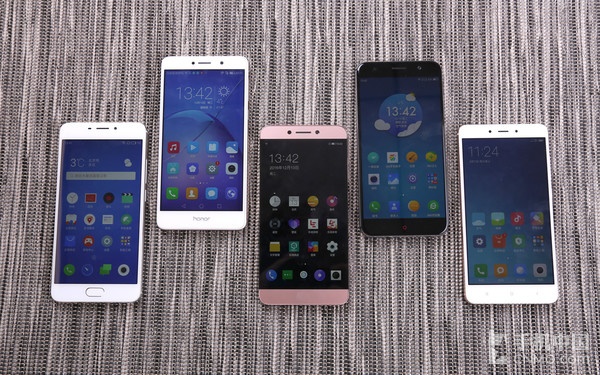左起依次为魅蓝Note5、荣耀畅玩6X、乐2、360N4S、红米Note 4